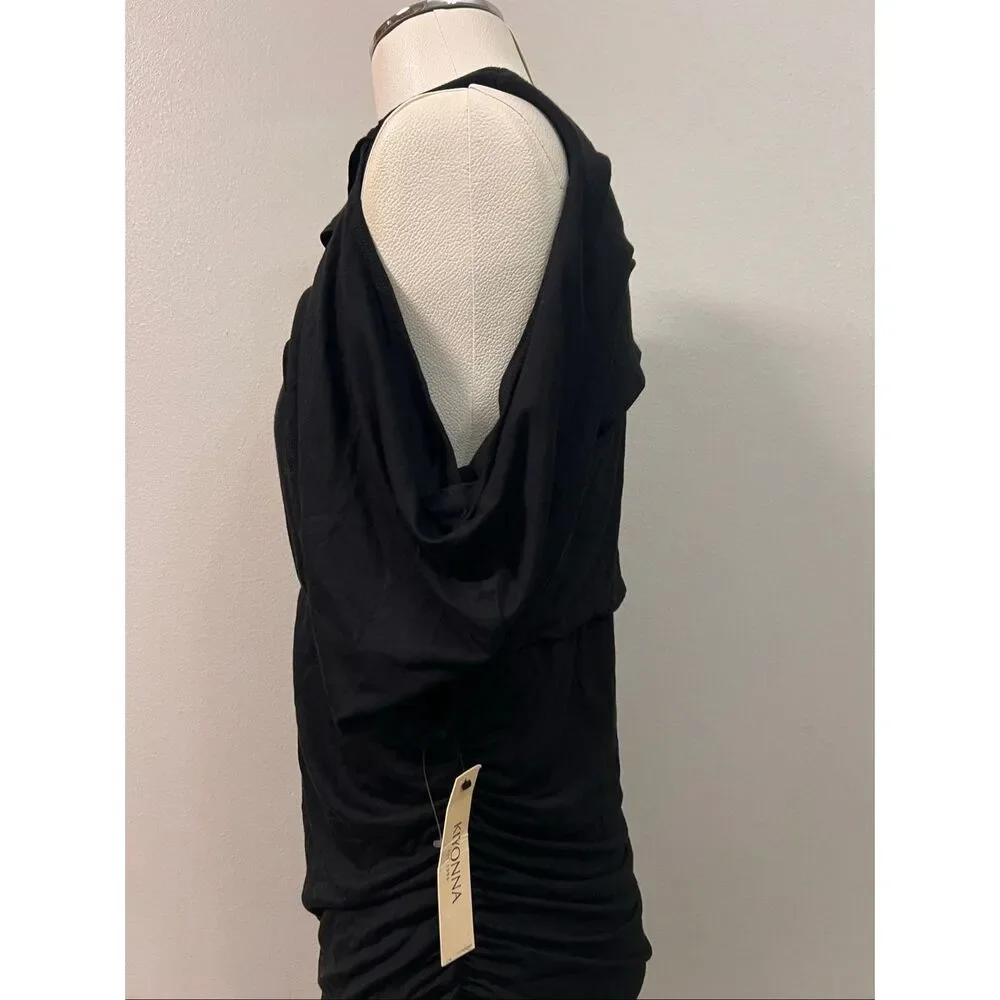 NWT Kiyonna Women's Ruched Bianca Cold Shoulder Bodycon Midi Dress Black 1X - Picture 3 of 6